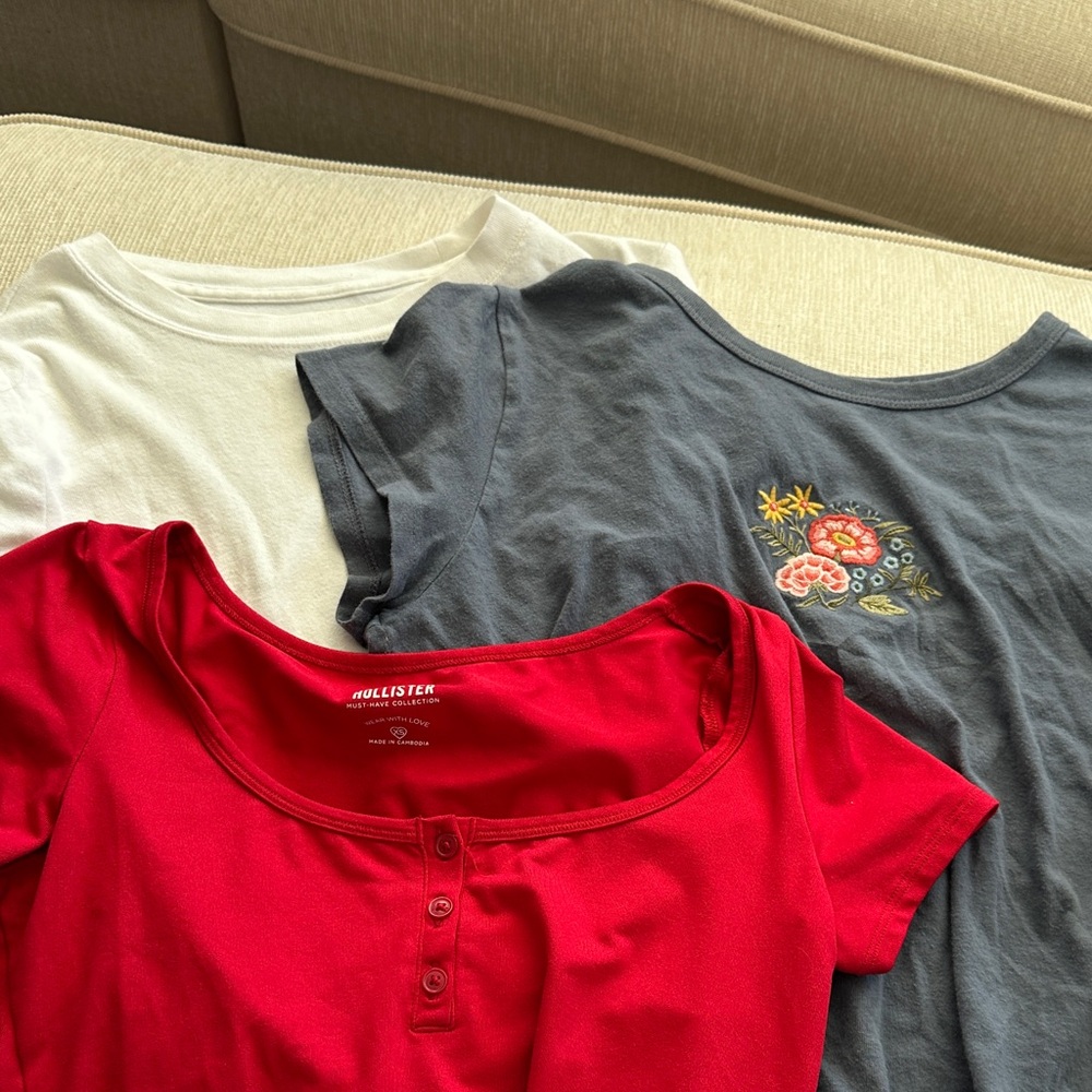 Hollister Embroidered Baby Tee Set - Red, Blue, White